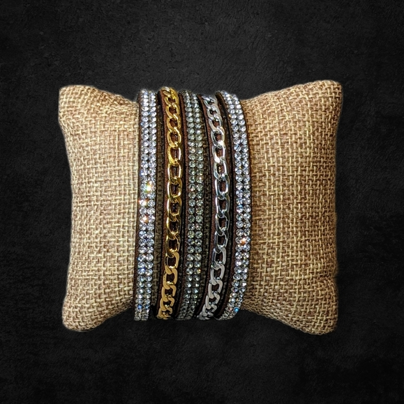 A7 Silver Crystal Gold Rhinestone Suede Wrap New Brown Bracelet Adjustable A7 - Picture 7 of 16
